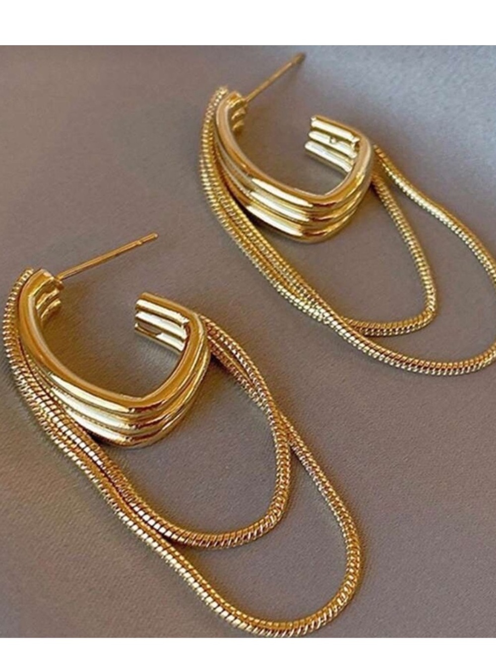 Anthropologie Gold Multi-Chain Hoop Drop Earrings - Picture 2 of 3